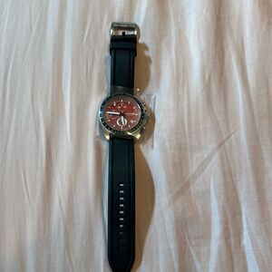 Fossil Men’s Black Silicone Band and Red Dial Chronograph Watch | 40mm Dial